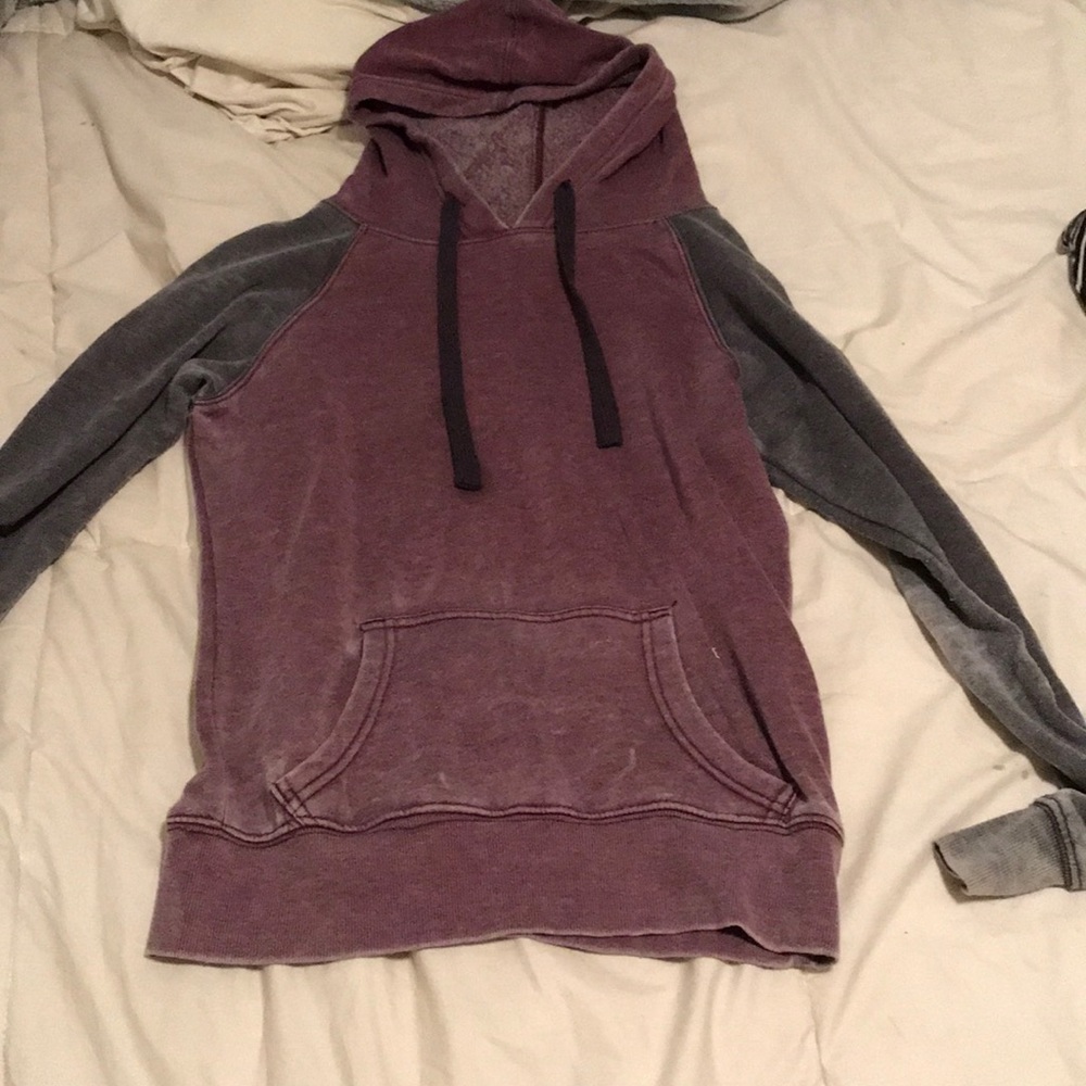Burgundy and Grey Hoodie Pullover